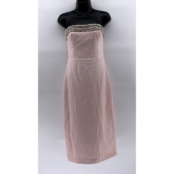 ML MONIQUE LHUILLIER Women's Pink Milana Strapless Rhinestone Midi Dress SZ 4 - Picture 1 of 12